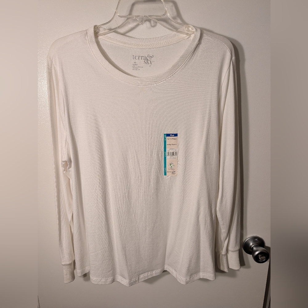NWT Terra & Sky Plus Size 0X (14) White Long Sleeve Top